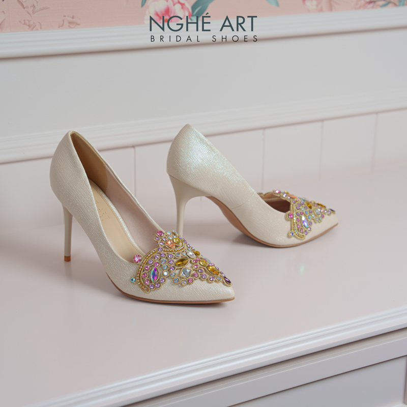Giày cưới Nghé Art phối đá bling bling 10 phân nhũ vàng champage 562-377-nhu-vang - Ảnh 3 - Nghé Art Bridal Shoes – 0822288288