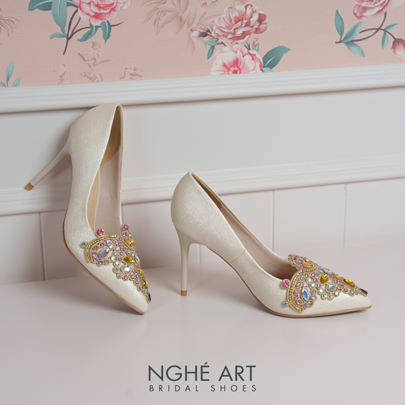 Giày cưới Nghé Art phối đá bling bling 10 phân nhũ vàng champage 562-377-nhu-vang - Ảnh 4 - Nghé Art Bridal Shoes – 0822288288