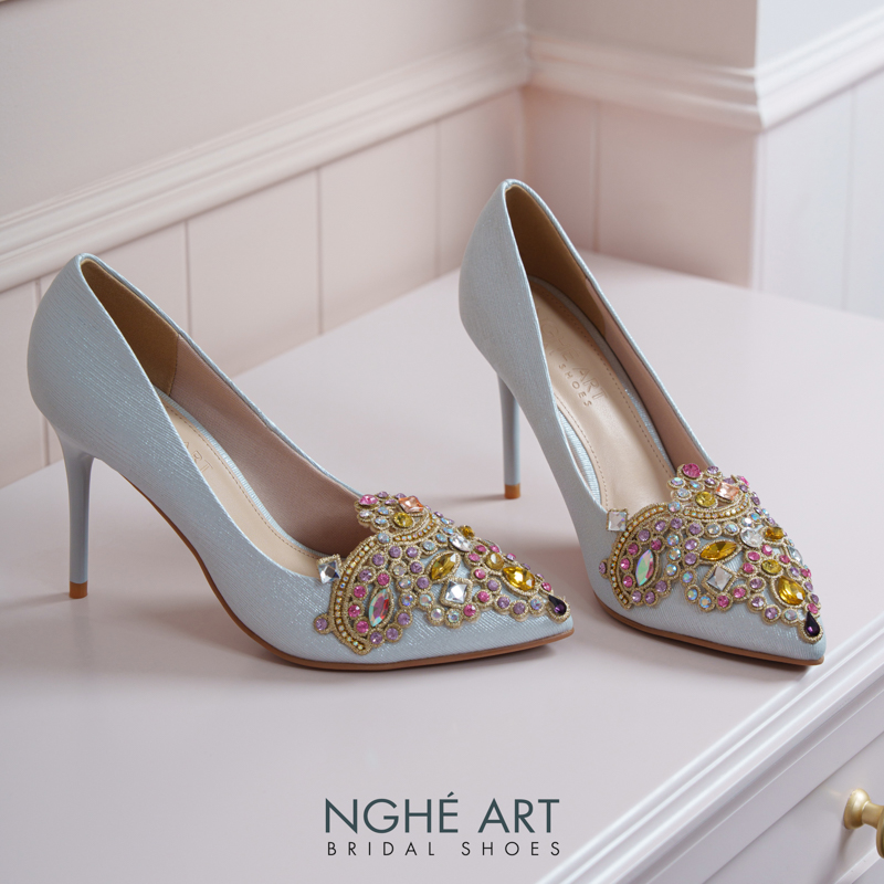 Giày cưới Nghé Art phối đá bling bling 10 phân nhũ xám pastel 562-377-nhu-xam - Ảnh 2 - Nghé Art Bridal Shoes – 0822288288