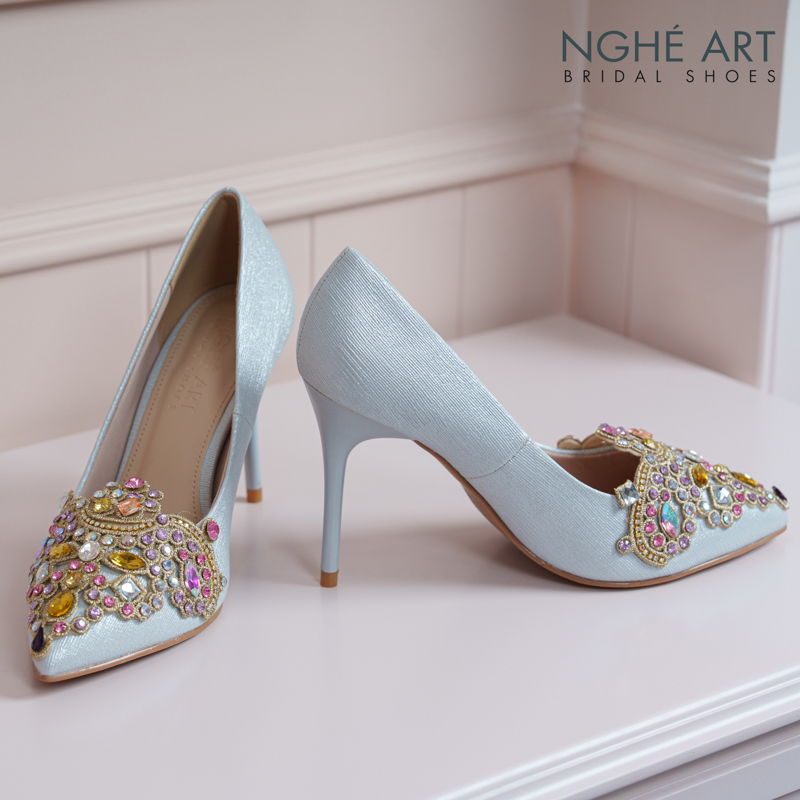 Giày cưới Nghé Art phối đá bling bling 10 phân nhũ xám pastel 562-377-nhu-xam - Ảnh 3 - Nghé Art Bridal Shoes – 0822288288