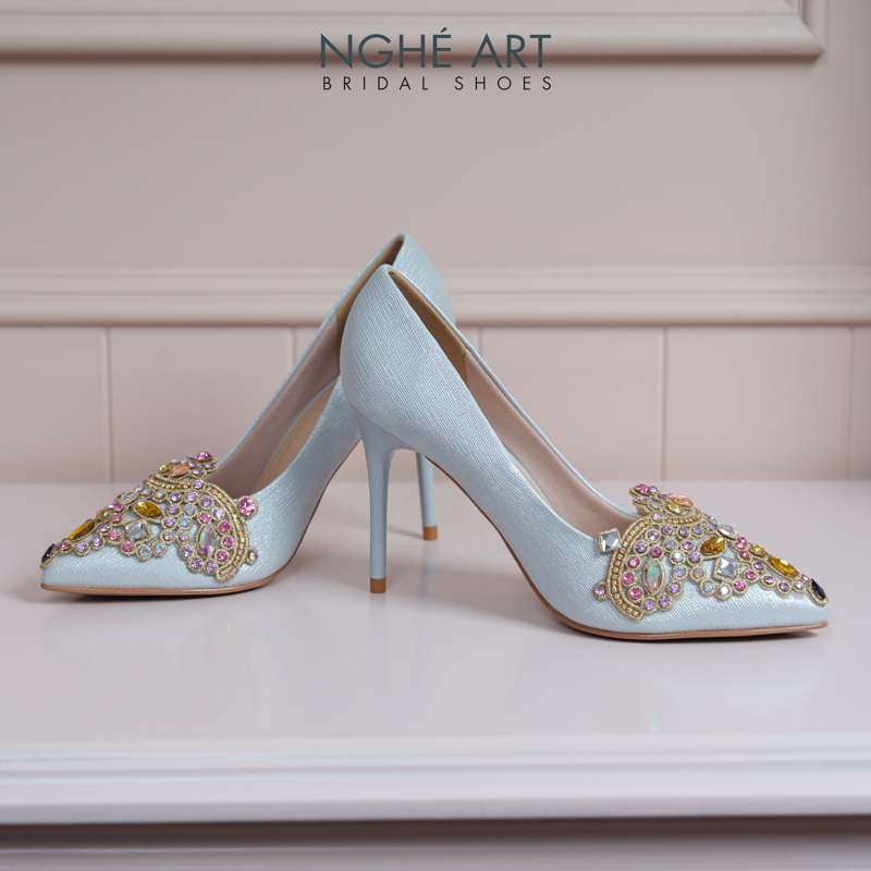 Giày cưới Nghé Art phối đá bling bling 10 phân nhũ xám pastel 562-377-nhu-xam - Ảnh 4 - Nghé Art Bridal Shoes – 0822288288