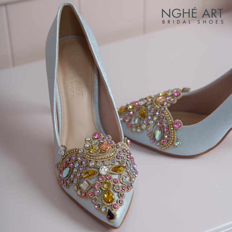 Giày cưới Nghé Art phối đá bling bling 10 phân nhũ xám pastel 562-377-nhu-xam - Ảnh 6 - Nghé Art Bridal Shoes – 0822288288