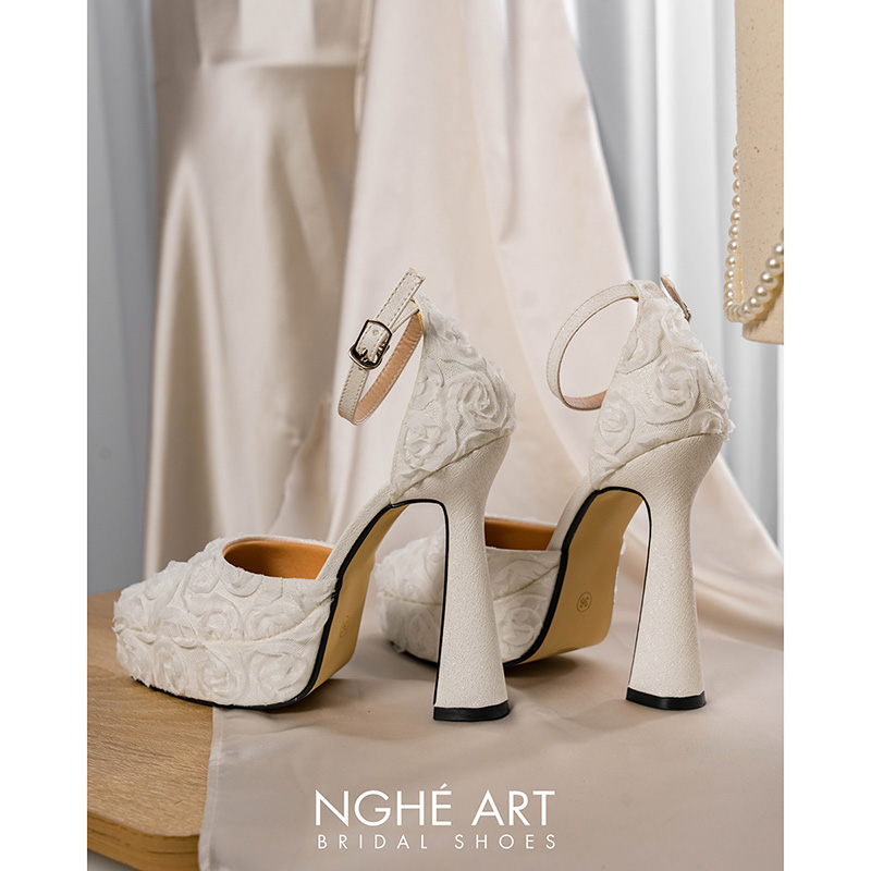 Giày cưới Nghé Art ren hoa hồng trắng cao 13 cm 545-481-13P-NHU-TRANG - Ảnh 7 - Nghé Art Bridal Shoes – 0822288288