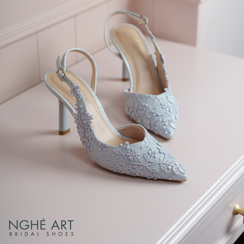 Giày cưới Nghé Art ren thủ công màu xám xanh pastel 550-535-nhu-xam - Ảnh 1 - Nghé Art Bridal Shoes – 0822288288