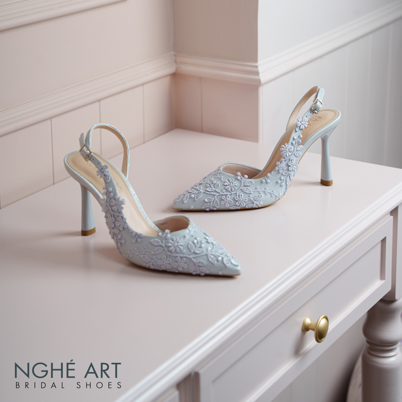 Giày cưới Nghé Art ren thủ công màu xám xanh pastel 550-535-nhu-xam - Ảnh 2 - Nghé Art Bridal Shoes – 0822288288