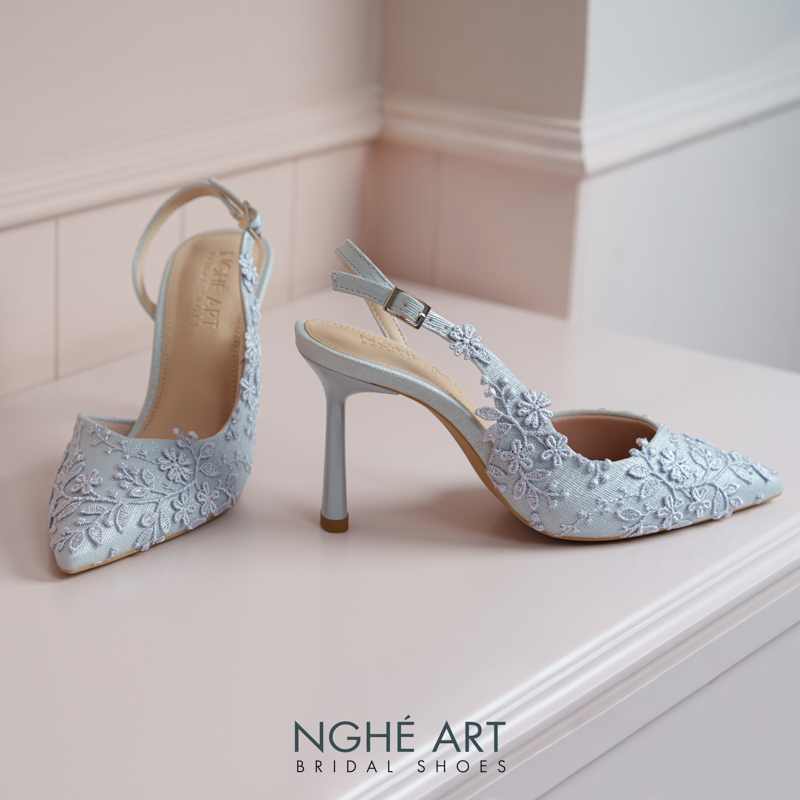 Giày cưới Nghé Art ren thủ công màu xám xanh pastel 550-535-nhu-xam - Ảnh 3 - Nghé Art Bridal Shoes – 0822288288