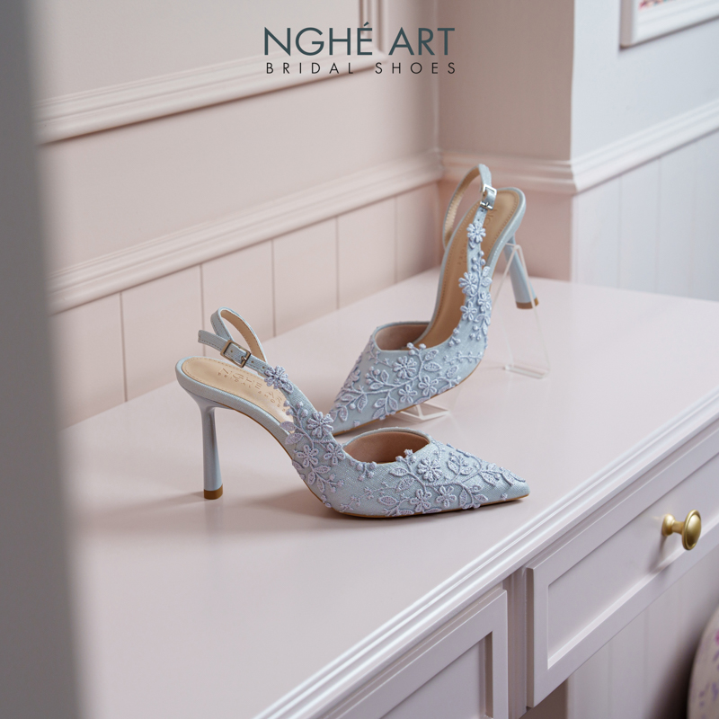 Giày cưới Nghé Art ren thủ công màu xám xanh pastel 550-535-nhu-xam - Ảnh 4 - Nghé Art Bridal Shoes – 0822288288