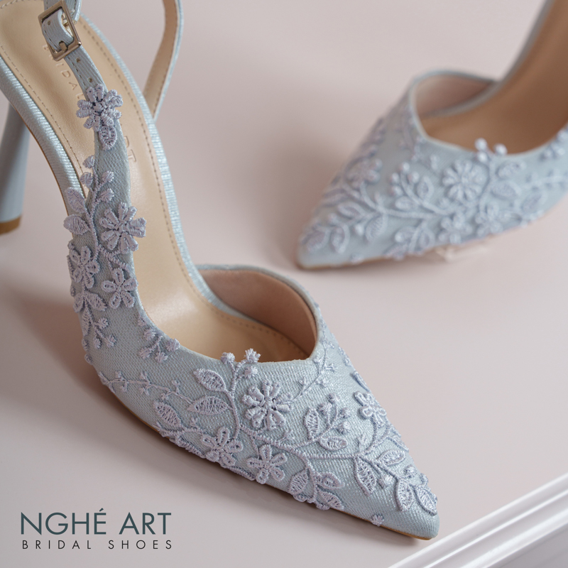 Giày cưới Nghé Art ren thủ công màu xám xanh pastel 550-535-nhu-xam - Ảnh 5 - Nghé Art Bridal Shoes – 0822288288