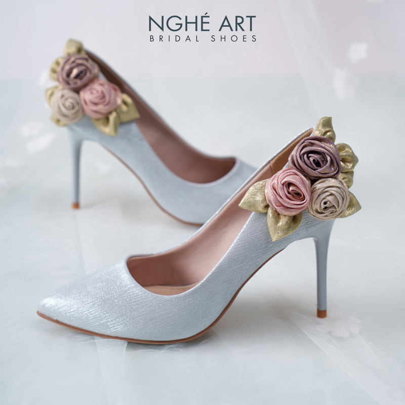 Giày cưới Nghé Art Rose Candy cao gót 10p 559-377-xam-pastel-6b - Ảnh 3 - Nghé Art Bridal Shoes – 0822288288