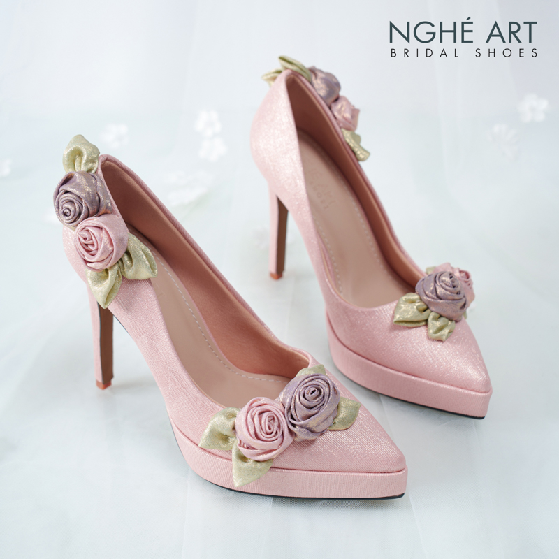 Giày cưới Nghé Art Rose Candy cao gót 12p 559-543-hong-pastel-8b-hong-tim - Ảnh 1 - Nghé Art Bridal Shoes – 0822288288