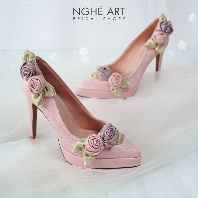 Giày cưới Nghé Art Rose Candy cao gót 12p 559-543-hong-pastel-8b-hong-tim - Ảnh 4 - Nghé Art Bridal Shoes – 0822288288
