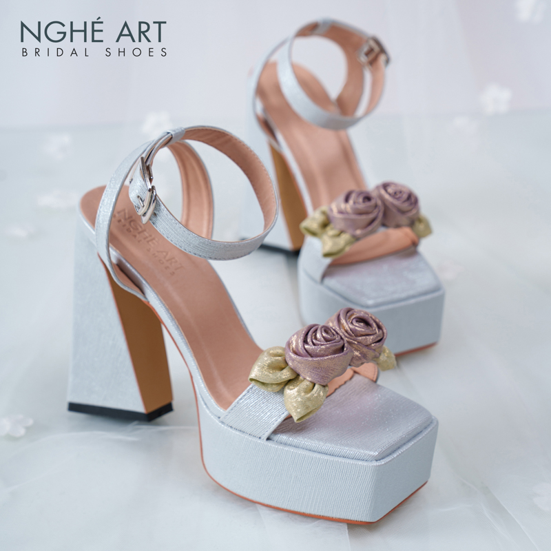 Giày cưới Nghé Art Rose Candy sandal 13p 559-531-xam-pastel-4b - Ảnh 1 - Nghé Art Bridal Shoes – 0822288288