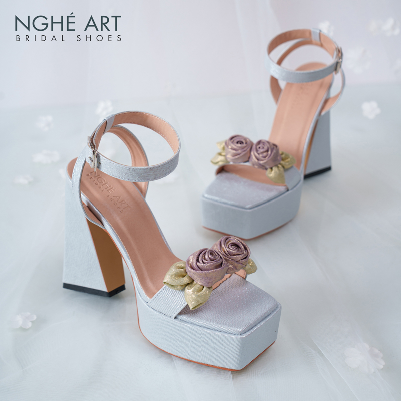 Giày cưới Nghé Art Rose Candy sandal 13p 559-531-xam-pastel-4b - Ảnh 2 - Nghé Art Bridal Shoes – 0822288288