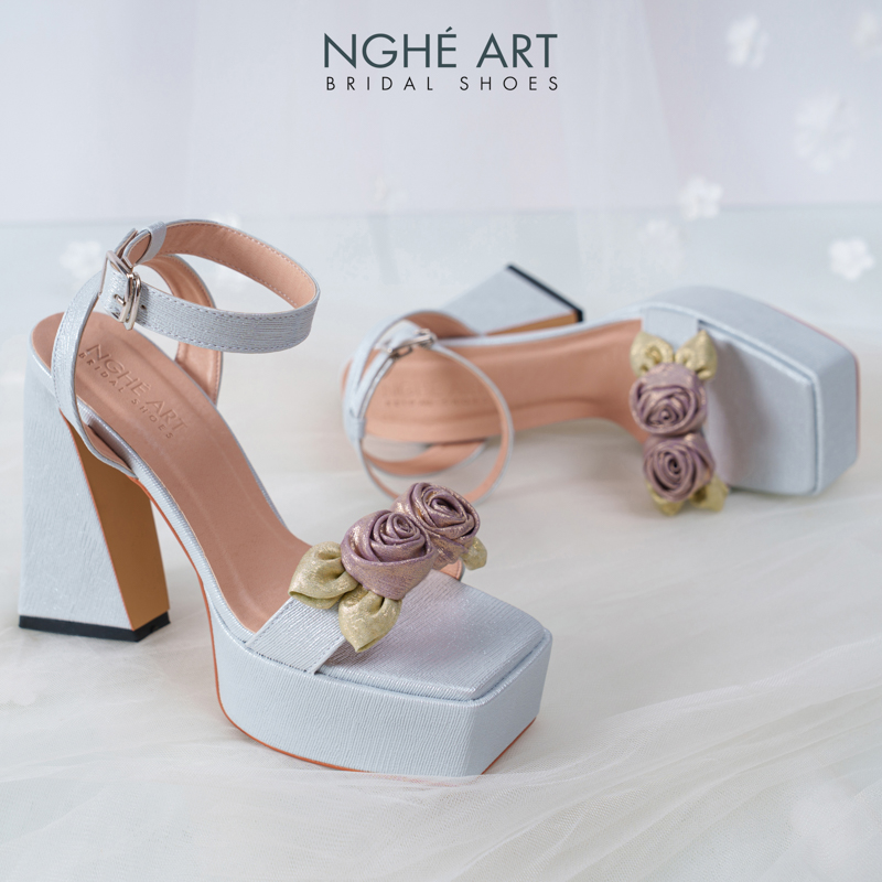 Giày cưới Nghé Art Rose Candy sandal 13p 559-531-xam-pastel-4b - Ảnh 3 - Nghé Art Bridal Shoes – 0822288288