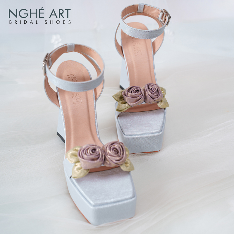 Giày cưới Nghé Art Rose Candy sandal 13p 559-531-xam-pastel-4b - Ảnh 4 - Nghé Art Bridal Shoes – 0822288288