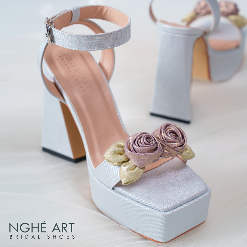 Giày cưới Nghé Art Rose Candy sandal 13p 559-531-xam-pastel-4b - Ảnh 5 - Nghé Art Bridal Shoes – 0822288288