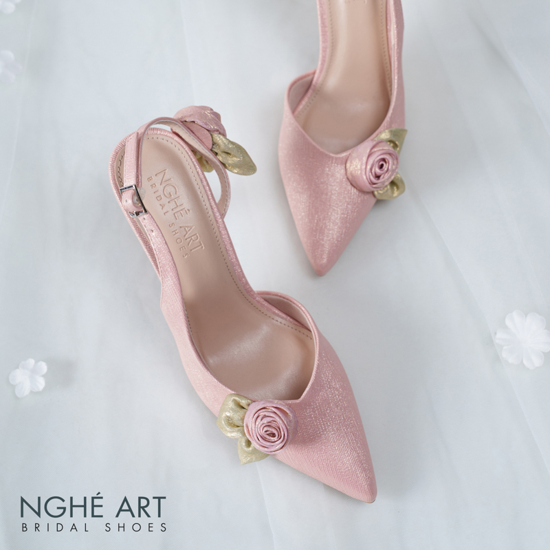 Giày cưới Nghé Art Rose Candy slingback 9p 559-535-hong-pastel-4b - Ảnh 4 - Nghé Art Bridal Shoes – 0822288288