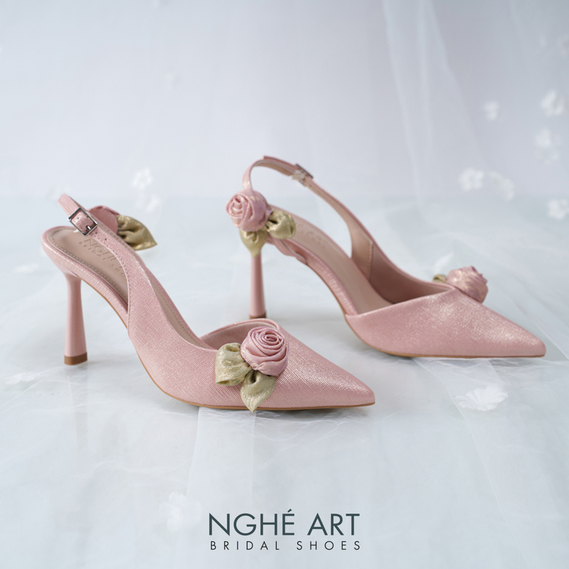 Giày cưới Nghé Art Rose Candy slingback 9p 559-535-hong-pastel-4b - Ảnh 5 - Nghé Art Bridal Shoes – 0822288288