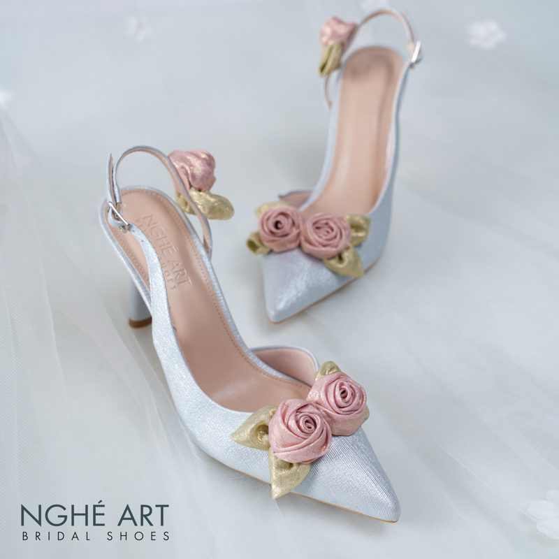 Giày cưới Nghé Art Rose Candy slingback 9p 559-535-xam-pastel-6b-hong - Ảnh 1 - Nghé Art Bridal Shoes – 0822288288