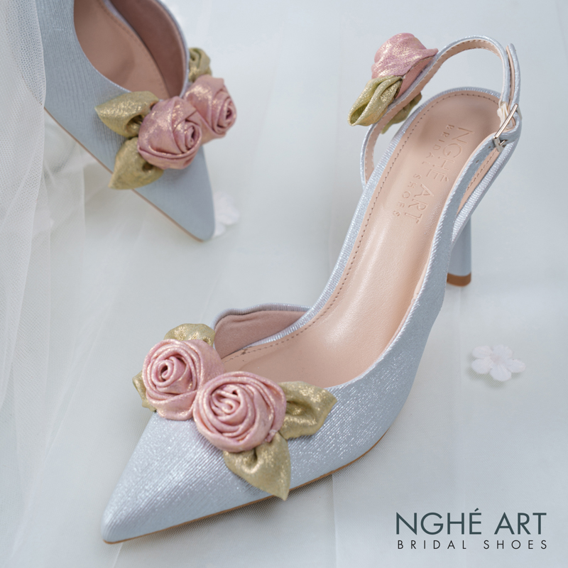 Giày cưới Nghé Art Rose Candy slingback 9p 559-535-xam-pastel-6b-hong - Ảnh 2 - Nghé Art Bridal Shoes – 0822288288