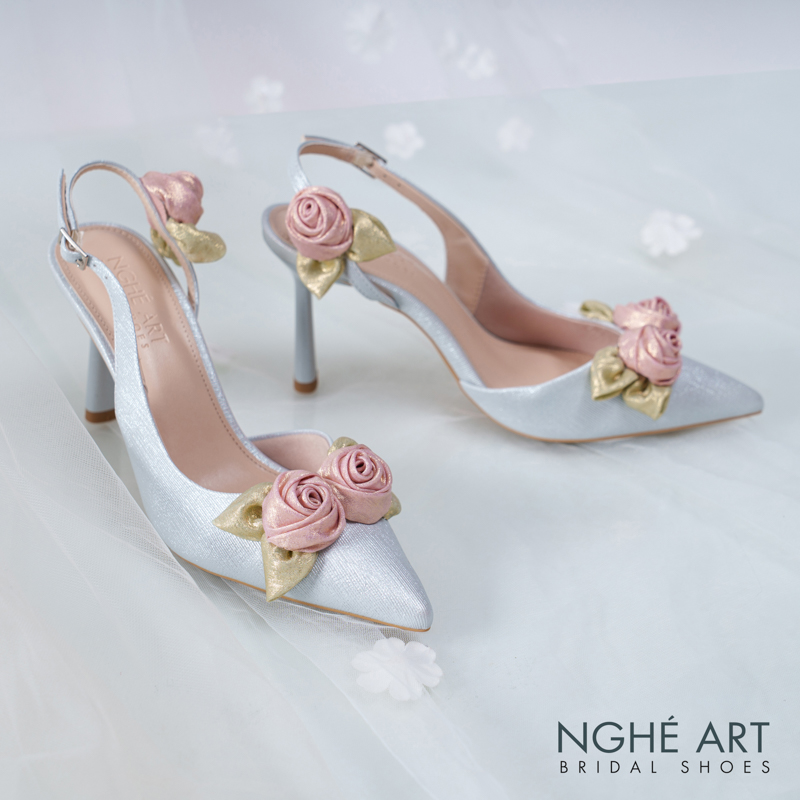 Giày cưới Nghé Art Rose Candy slingback 9p 559-535-xam-pastel-6b-hong - Ảnh 3 - Nghé Art Bridal Shoes – 0822288288