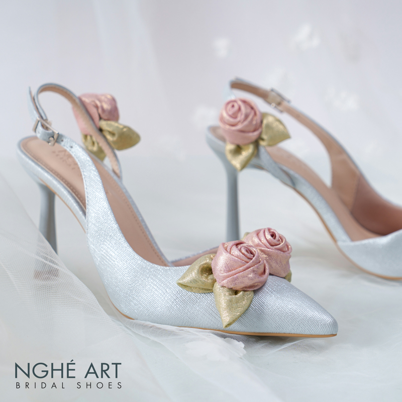 Giày cưới Nghé Art Rose Candy slingback 9p 559-535-xam-pastel-6b-hong - Ảnh 4 - Nghé Art Bridal Shoes – 0822288288