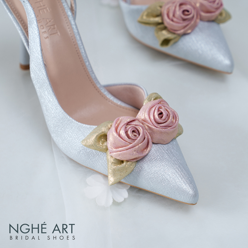 Giày cưới Nghé Art Rose Candy slingback 9p 559-535-xam-pastel-6b-hong - Ảnh 5 - Nghé Art Bridal Shoes – 0822288288