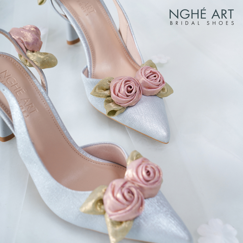 Giày cưới Nghé Art Rose Candy slingback 9p 559-535-xam-pastel-6b-hong - Ảnh 6 - Nghé Art Bridal Shoes – 0822288288