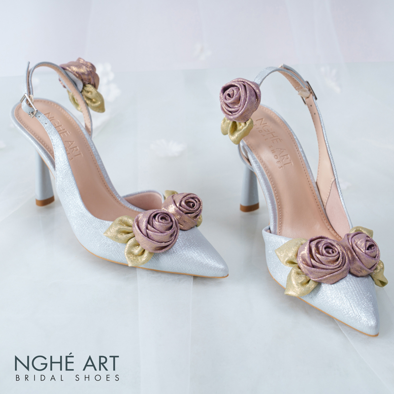 Giày cưới Nghé Art Rose Candy slingback 9p 559-535-xam-pastel-6b-tim - Ảnh 1 - Nghé Art Bridal Shoes – 0822288288