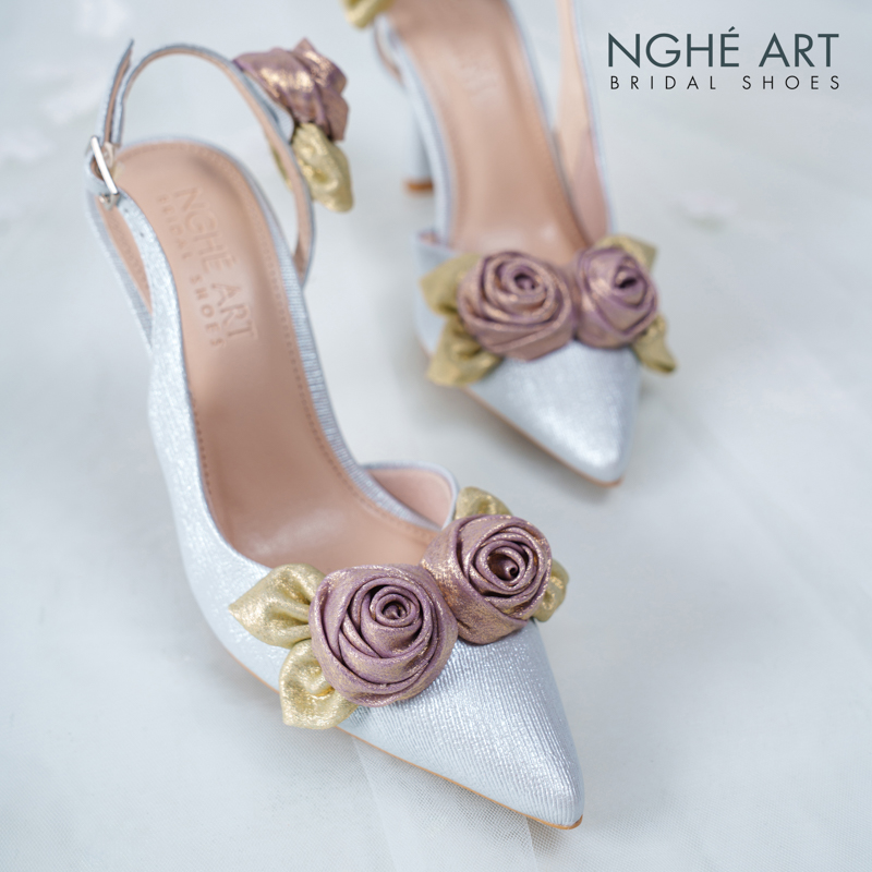 Giày cưới Nghé Art Rose Candy slingback 9p 559-535-xam-pastel-6b-tim - Ảnh 2 - Nghé Art Bridal Shoes – 0822288288