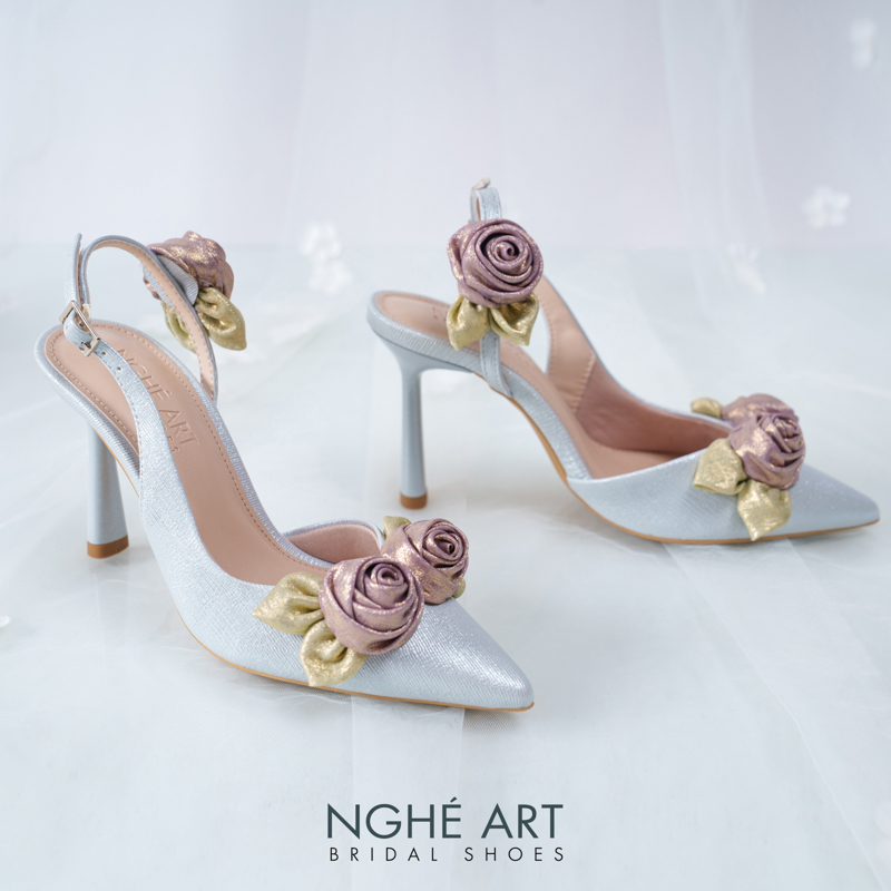 Giày cưới Nghé Art Rose Candy slingback 9p 559-535-xam-pastel-6b-tim - Ảnh 3 - Nghé Art Bridal Shoes – 0822288288