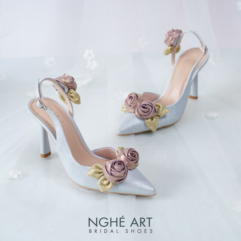 Giày cưới Nghé Art Rose Candy slingback 9p 559-535-xam-pastel-6b-tim - Ảnh 4 - Nghé Art Bridal Shoes – 0822288288