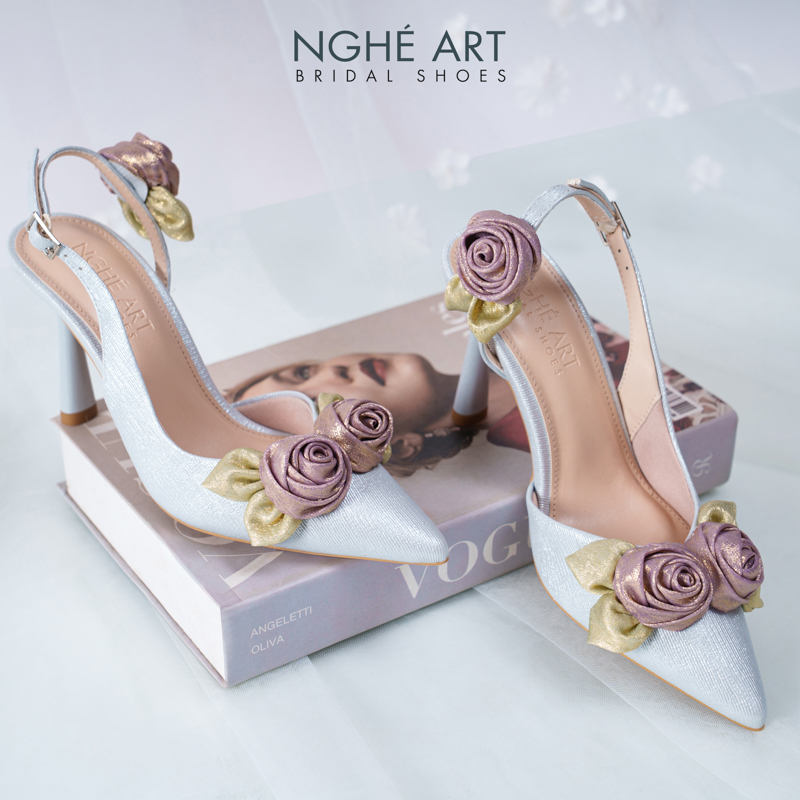 Giày cưới Nghé Art Rose Candy slingback 9p 559-535-xam-pastel-6b-tim - Ảnh 5 - Nghé Art Bridal Shoes – 0822288288