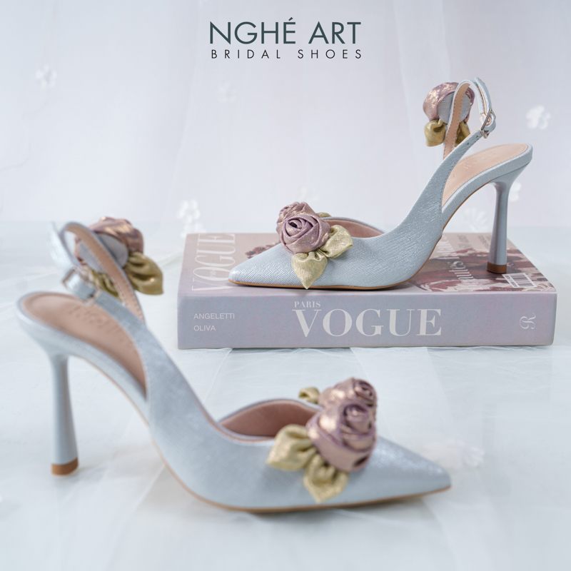 Giày cưới Nghé Art Rose Candy slingback 9p 559-535-xam-pastel-6b-tim - Ảnh 6 - Nghé Art Bridal Shoes – 0822288288