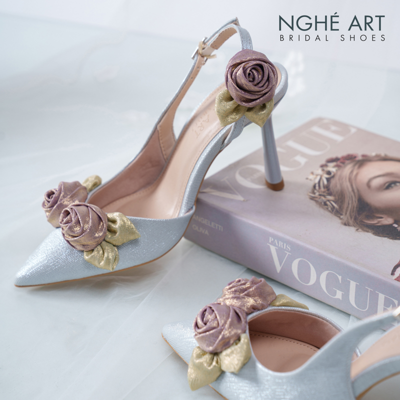 Giày cưới Nghé Art Rose Candy slingback 9p 559-535-xam-pastel-6b-tim - Ảnh 7 - Nghé Art Bridal Shoes – 0822288288