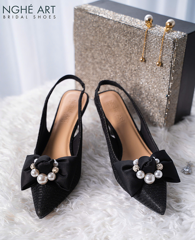 Giày cưới slingback đen nơ - Ảnh 1 - Nghé Art Bridal Shoes – 0822288288