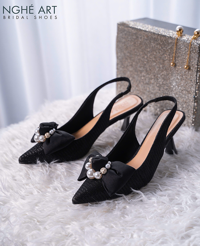 Giày cưới slingback đen nơ - Ảnh 2 - Nghé Art Bridal Shoes – 0822288288