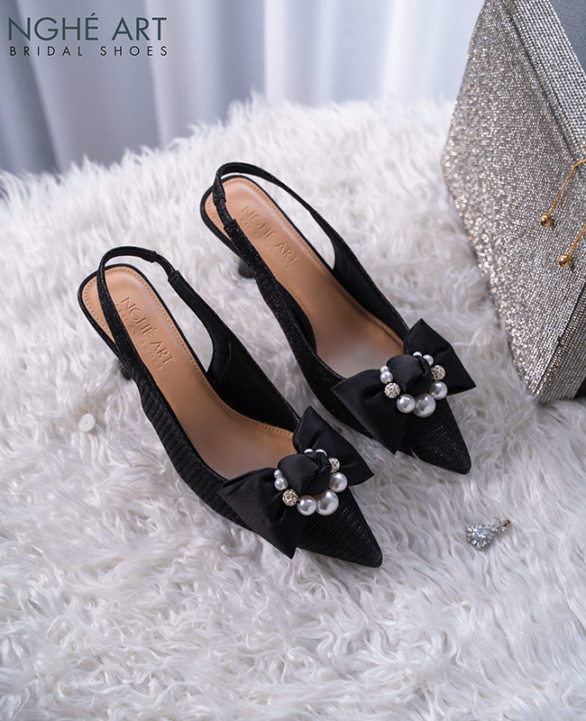 Giày cưới slingback đen nơ - Ảnh 3 - Nghé Art Bridal Shoes – 0822288288