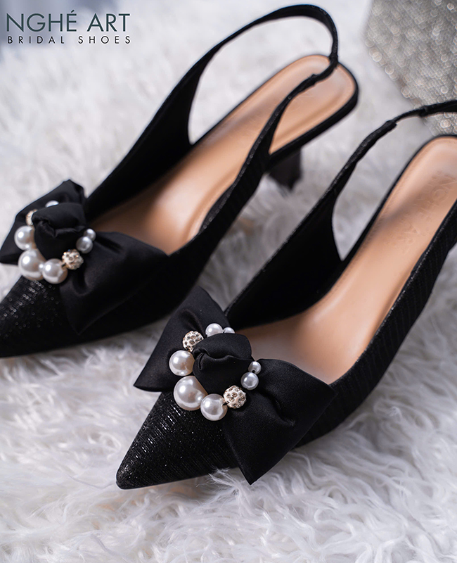 Giày cưới slingback đen nơ - Ảnh 4 - Nghé Art Bridal Shoes – 0822288288
