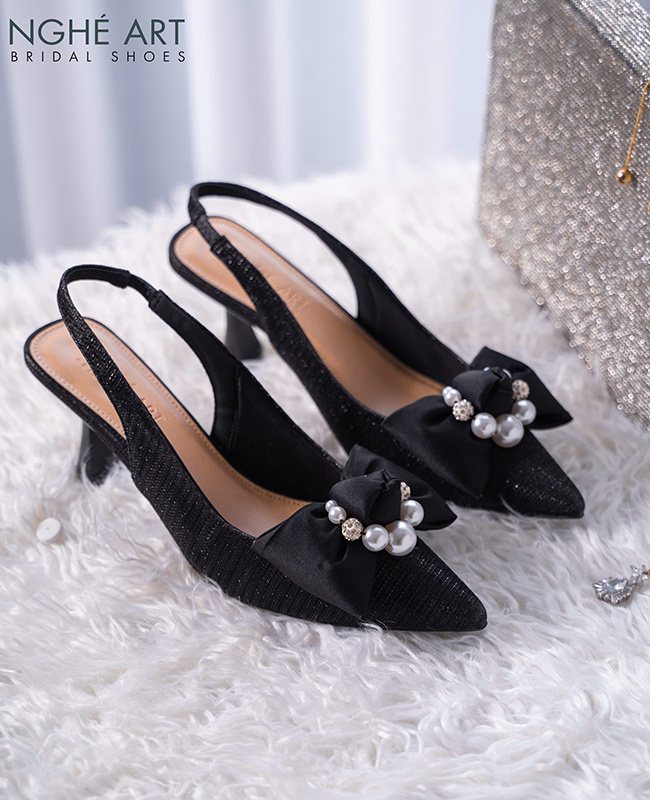 Giày cưới slingback đen nơ - Ảnh 5 - Nghé Art Bridal Shoes – 0822288288