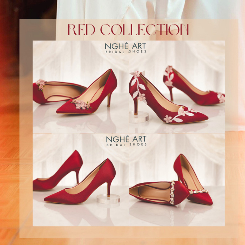 Giày cưới pump đỏ - Ảnh 1 -  Nghé Art Bridal Shoes – 0822288288