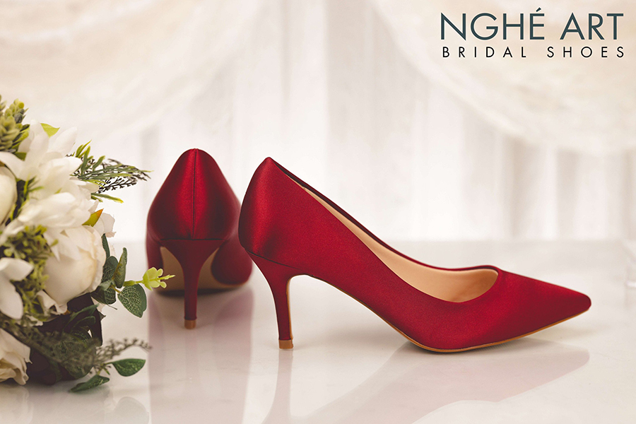 Giày cưới pump đỏ - Ảnh 2 -  Nghé Art Bridal Shoes – 0822288288